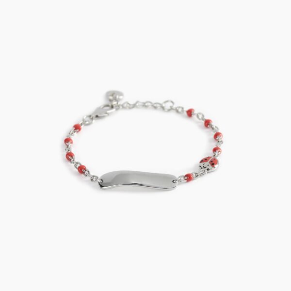 Bracciale Rosso Con Coccinella E Targhetta Incidibile - Ladybug-Tag - immagine 2