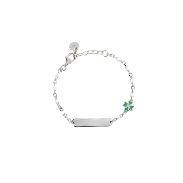 Bracciale Con Quadrifoglio E Targhetta Incidibile - Lucky-Tag